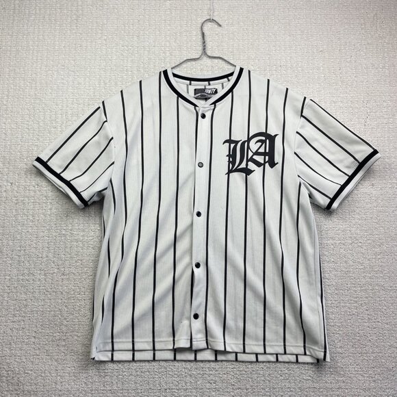 URBN IDNTY Baseball Jersey LA Los Angeles Button Up White / Black Striped Men S - Picture 1 of 16